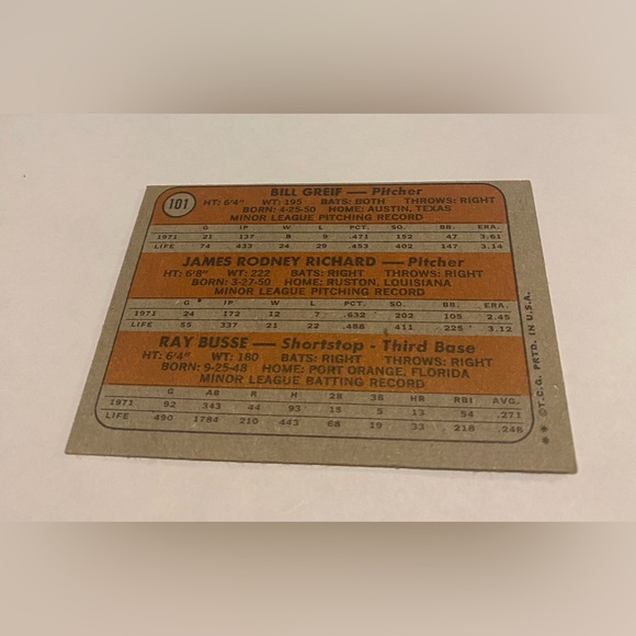 J.R. Richards/Bill Greif/Ray Busse 1972 Astros Rookie Card Topps Baseball - Picture 2 of 3